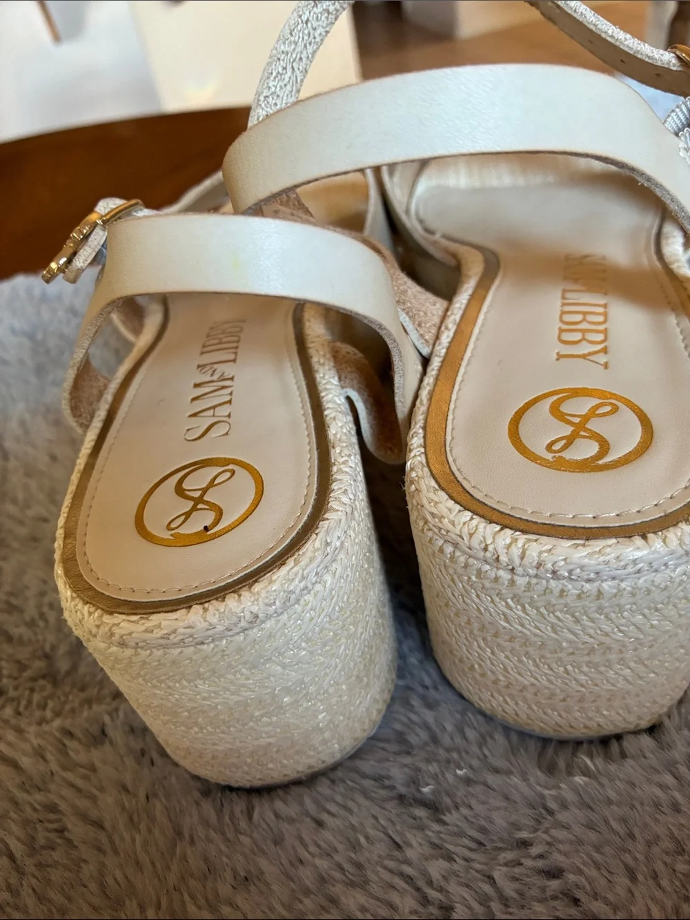 Sam & Libby Cream Platform Espadrille Sandals with Ankle Strap
